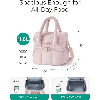 Black Chic Double Deck Insulated Lunch Bag - Leakproof Cooler Tote for Women