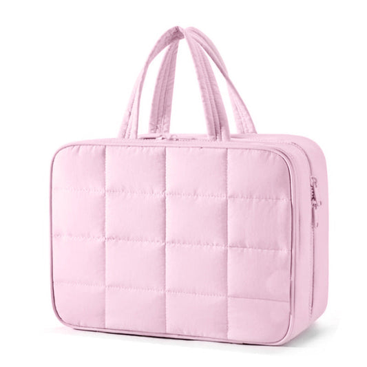 Size M Pink Quilted Hanging Toiletry Bag with Jewelry Organizer - Travel Cosmetic Case(28*12*20)