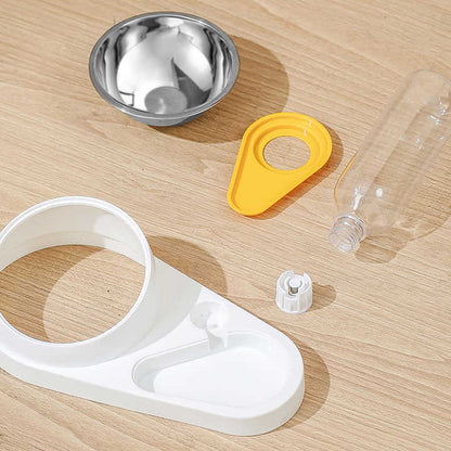 Green And Yellow Pet Bowl Set with Automatic Gravity Water Dispenser - Stainless Steel & PP Feeder Station