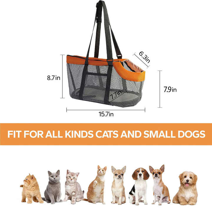 Grey And Red Lightweight Breathable Mesh Pet Carrier Handbag - Portable Travel Tote for Small Dogs & Cats up to 8kg