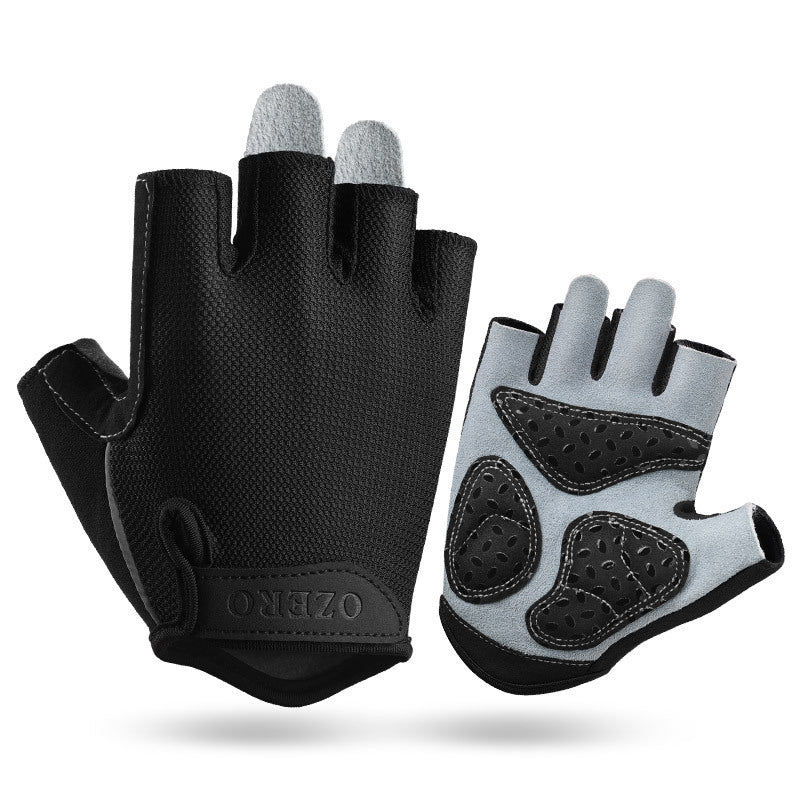 L Black Men's Summer Cycling Gloves - Breathable Half-Finger Non-Slip Fitness Training Gloves for Weightlifting