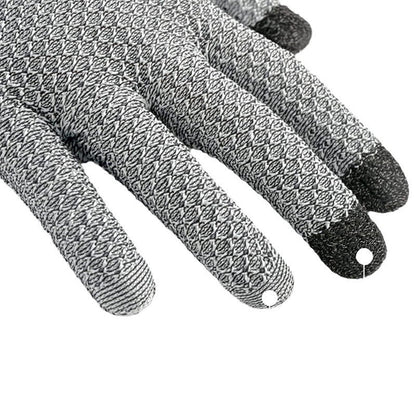 Grey 3-Pack Cut Resistant Gloves (Level 5 Protection) - Pineapple Grip, Touchscreen Compatible, Food Safe for Kitchen, Butcher & Fish Cleaning - One Size Fits Most
