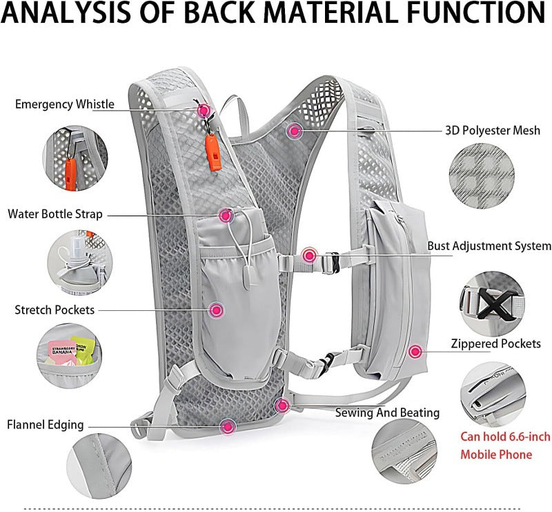 Black Cycling Running Hiking Backpack - Breathable Hydration Pack with Vest Design for Biking, Marathon & Outdoor Sports