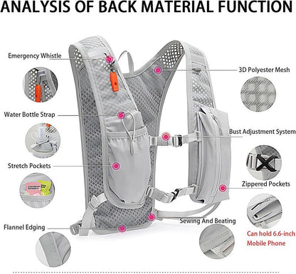 Black Cycling Running Hiking Backpack - Breathable Hydration Pack with Vest Design for Biking, Marathon & Outdoor Sports