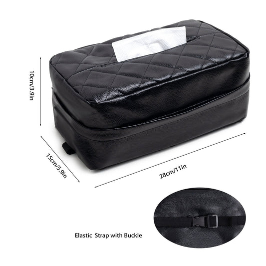 Brown 2-Pack Car Tissue Box Holder Set - Universal Sun Visor & Seat Back PU Leather Organizer
