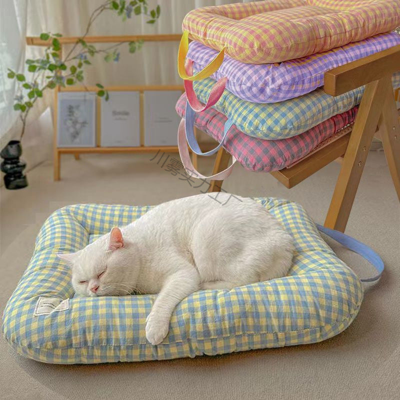 XS Yellow-blue All-Season Pet Bed - Soft Washable Dog & Cat Mat with Comfortable Cushion - Warm Winter Padding for Small to Large Pets