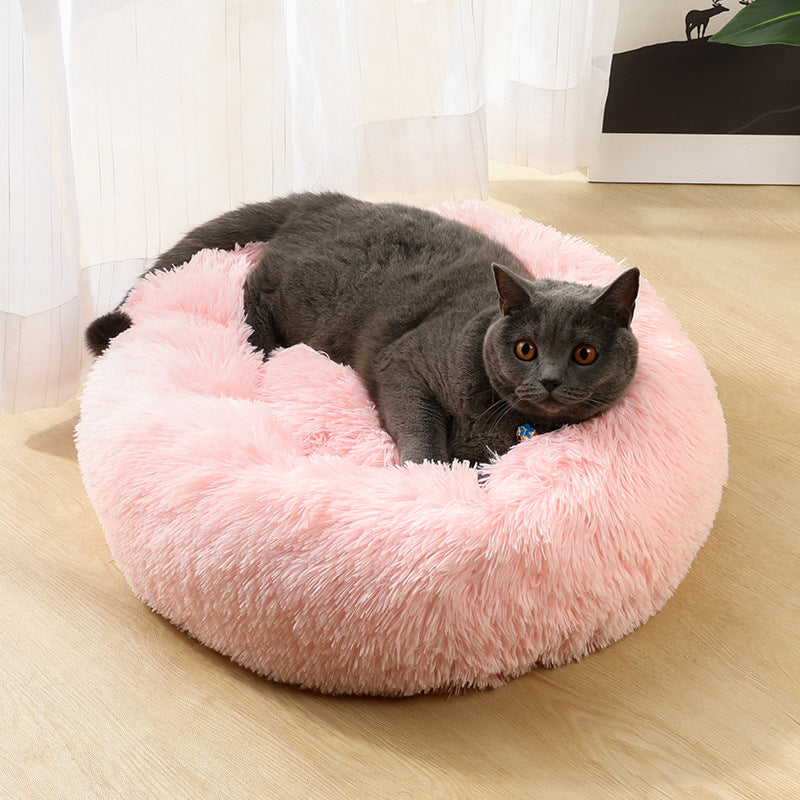 Blue-white 50cm Cozy Round Pet Bed - Plush Cat & Dog Bed with Non-Slip Base, Machine Washable