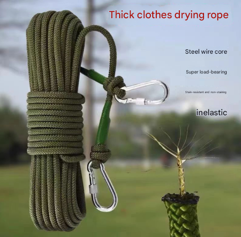 Red-white With Wire Core Heavy Duty Adjustable Clothesline Set (4 Pack) - 10m Steel Wire Core Nylon Rope with Hooks for Outdoor & Camping