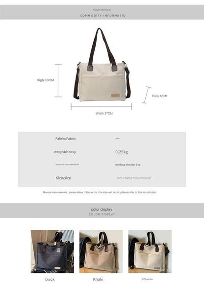 Stylish khaki canvas tote bag with detachable shoulder strap