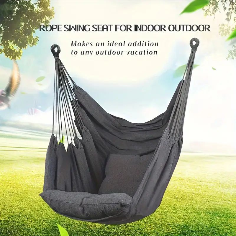 Colorful Striped Hammock Chair with Ropes and Storage Bag - White