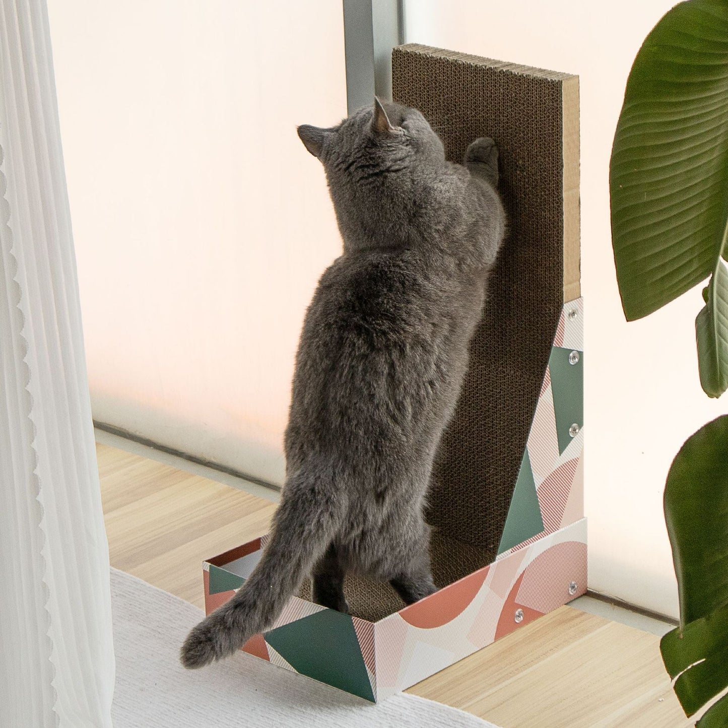 Triple Pattern Cat Scratching Post and Lounge - 350x250x600mm Corrugated Cardboard