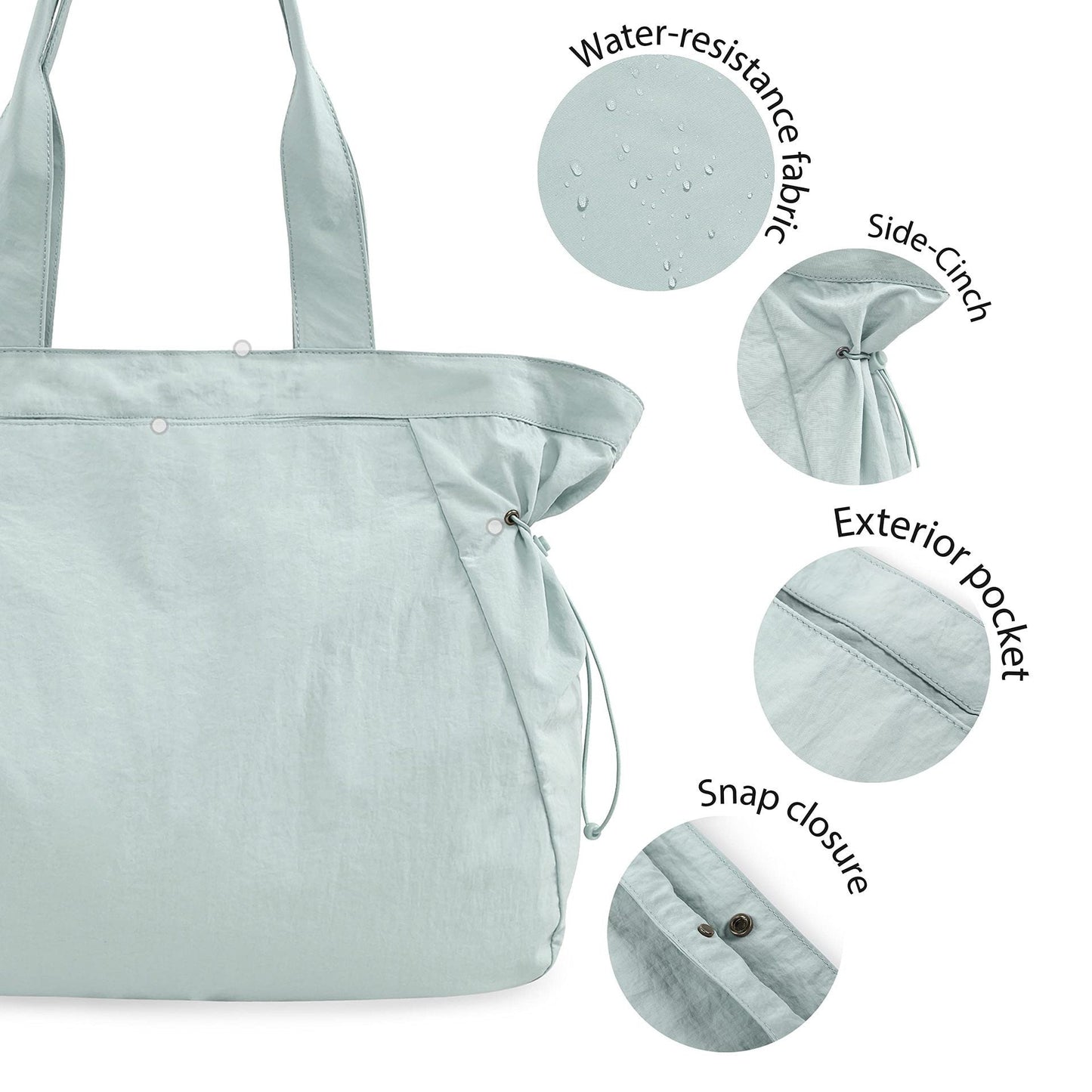 Water-Resistant Tote Bag with Drawstring Side-Cinch and Snap Closure - 18L Capacity Light Blue