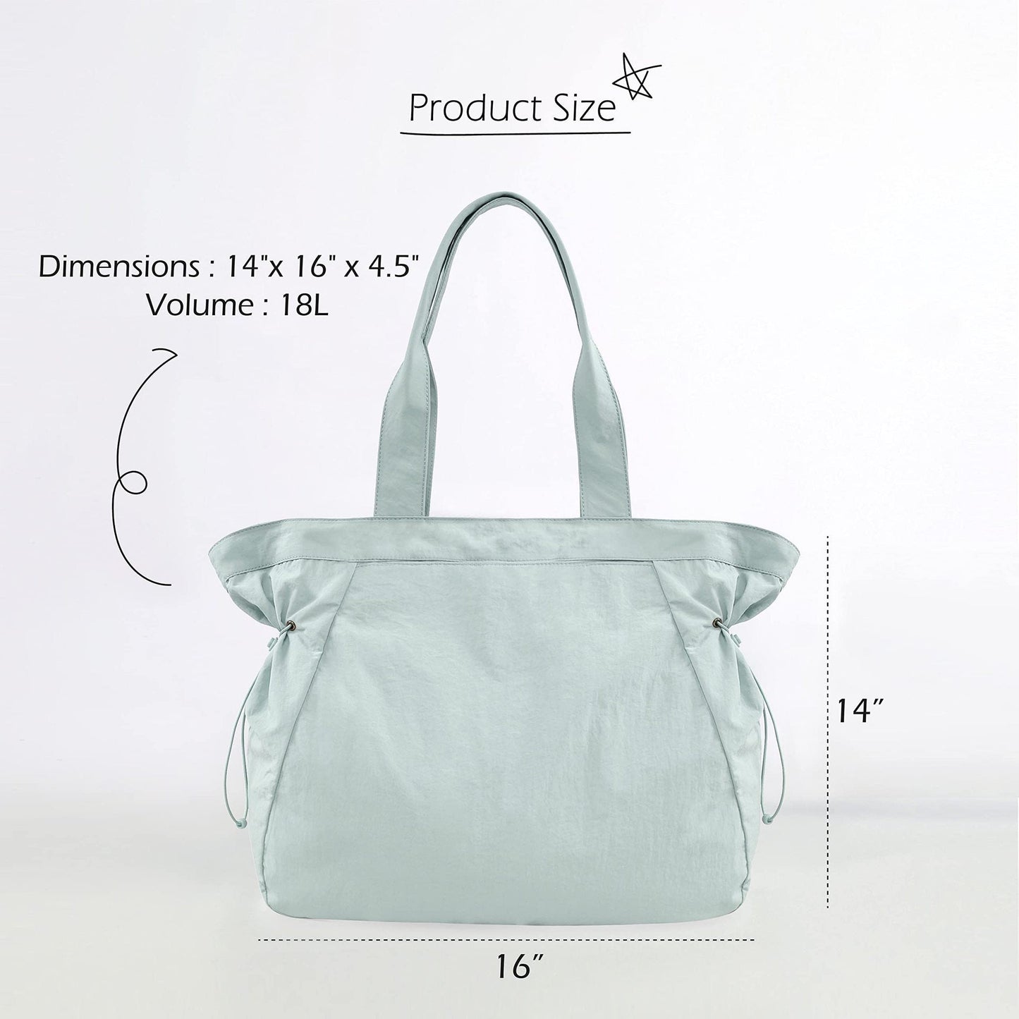 Water-Resistant Tote Bag with Drawstring Side-Cinch and Snap Closure - 18L Capacity Light Blue