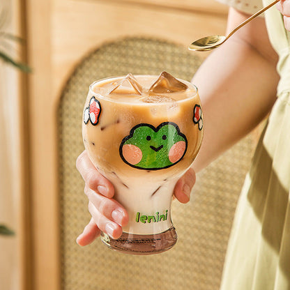 Mini Cartoon Glass Tumbler 400ml,Cute Beer and Juice Cup for Cold Drinks(White rabbit)