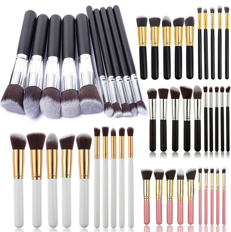 10-Piece Black silver Makeup Brush Set - Large and Small Brushes for Professional Beauty Application