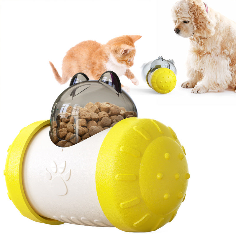 Pet Tumbler Treat Dispenser Ball,Interactive Feeding Toy for Dogs and Cats(Yellow and white)