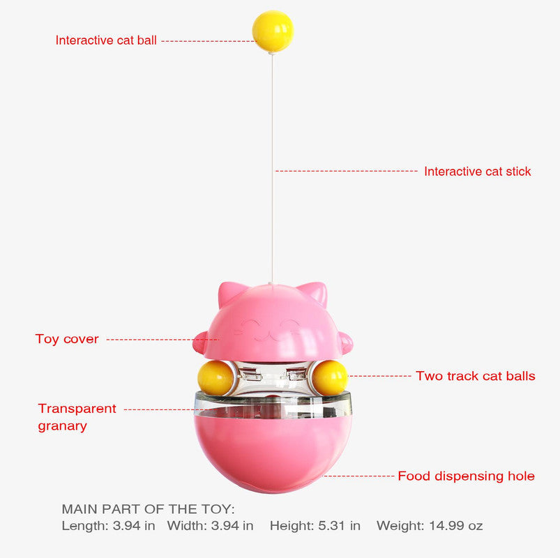 Cat Teaser Cup Toy, Interactive Treat Dispensing Ball with Wand (Red)