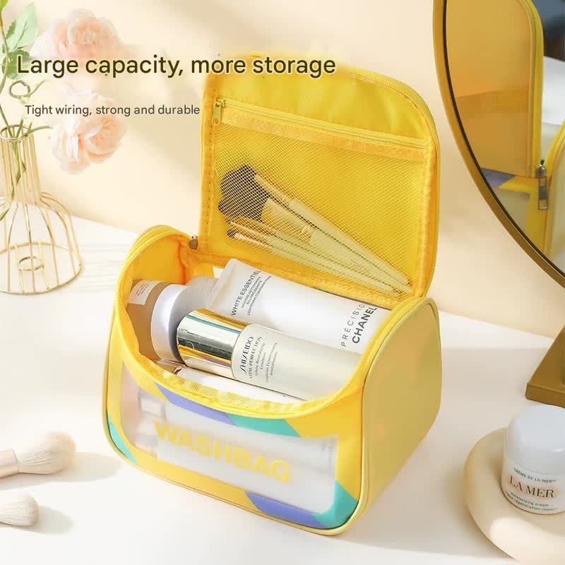 PVC Transparent Cosmetic Bag,Waterproof Portable Travel Organizer with Handle(Yellow)