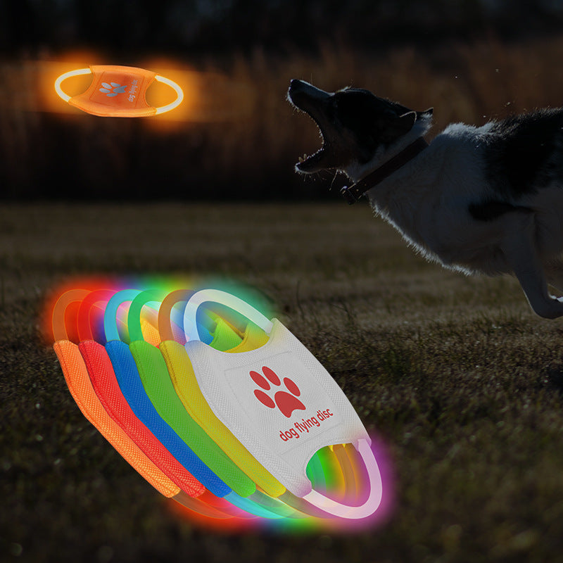 Green LED Rechargeable Dog Flying Disc - Glow-in-the-Dark Pet Training Toy with Paw Design