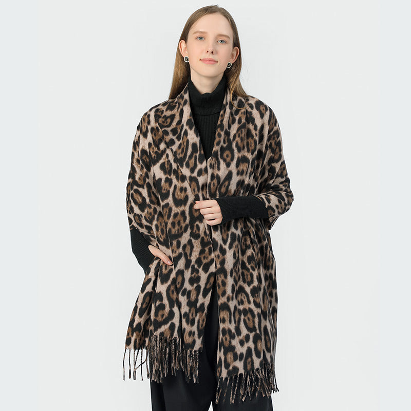 Stylish Animal Print Scarf - Warm Fall/Winter Shawl with Tassels, Imitation Cashmere(Gray)