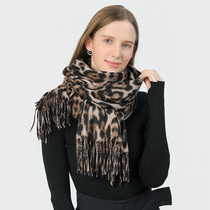 Stylish Animal Print Scarf - Warm Fall/Winter Shawl with Tassels, Imitation Cashmere(Rose pink)