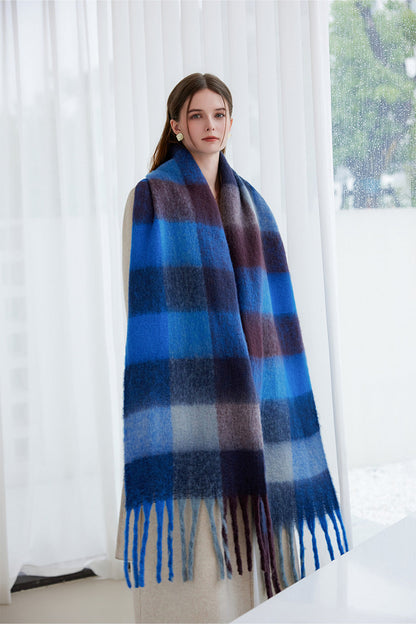 Winter Luxe Warm Oversized Scarf-Cozy Thick Plaid Wrap, European Chic Style(Orange-yellow plaid)
