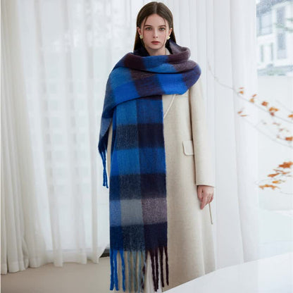Winter Luxe Warm Oversized Scarf-Cozy Thick Plaid Wrap, European Chic Style(Yellow-green plaid)