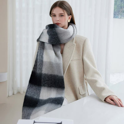 Winter Luxe Warm Oversized Scarf-Cozy Thick Plaid Wrap, European Chic Style(Yellow-green plaid)