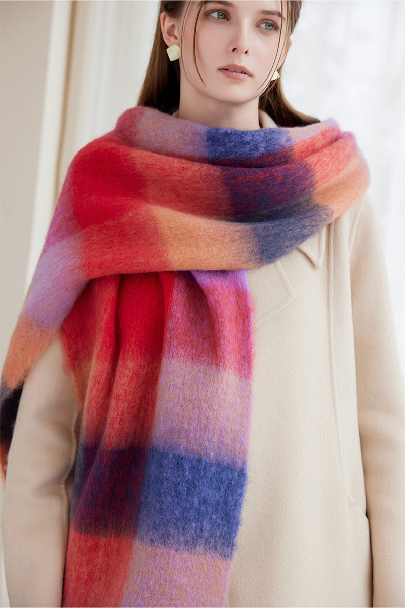 Winter Luxe Warm Oversized Scarf-Cozy Thick Plaid Wrap, European Chic Style(Yellow-green plaid)