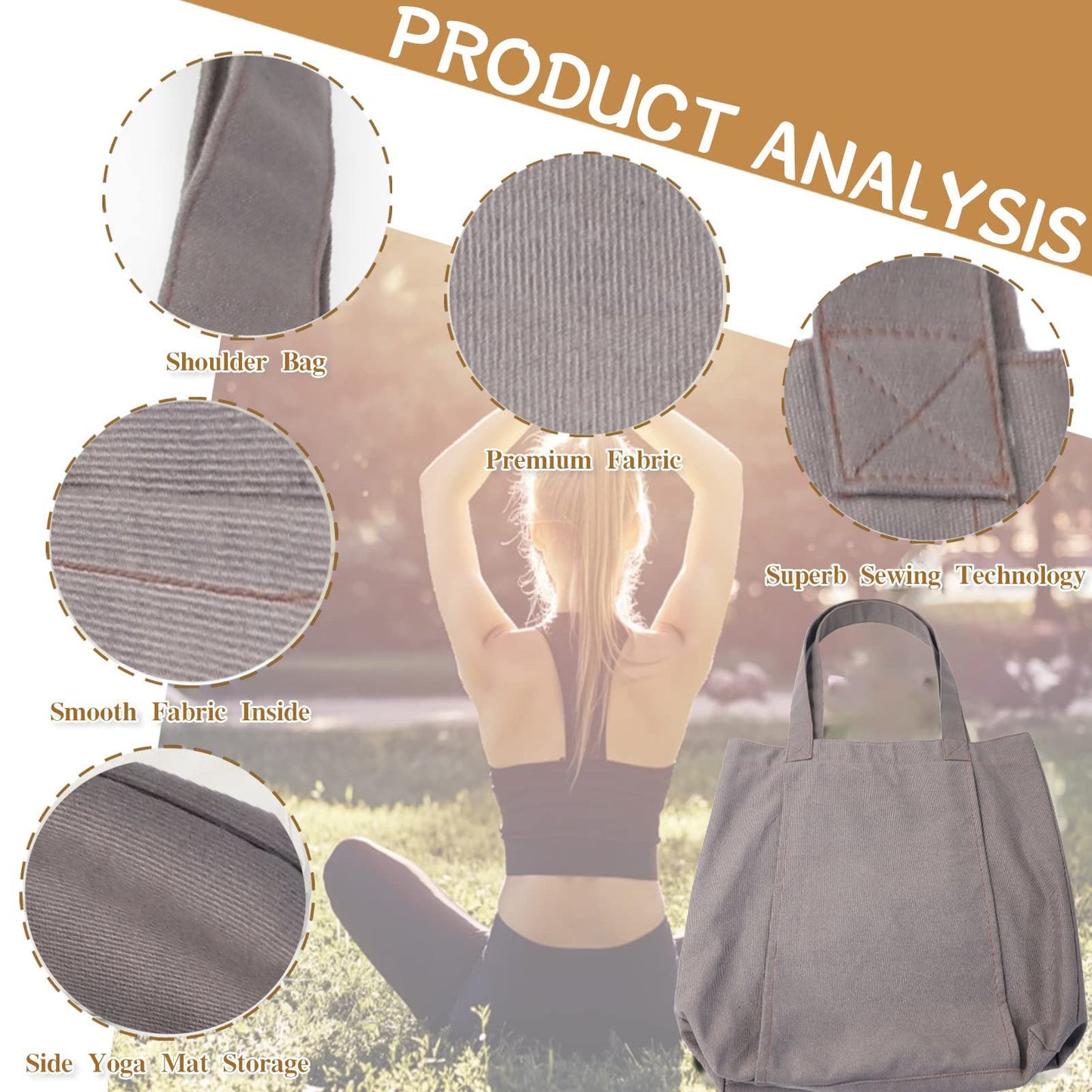 Yoga Mat Tote Bag - Durable Canvas Shoulder Bag for Outdoor Workouts & Travel(Khaki)