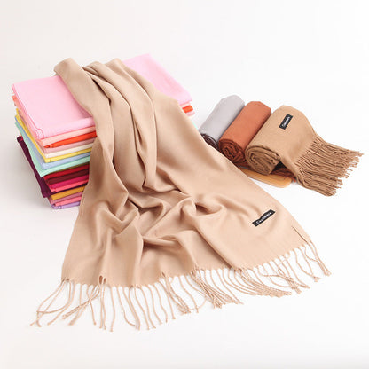 2pc Luxe Soft Imitation Cashmere Scarf - Warm Solid Tone Shawl with Elegant Fringe(Light white)