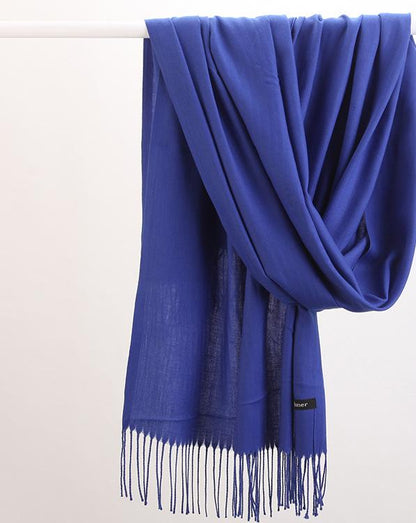 2pc Luxe Soft Imitation Cashmere Scarf - Warm Solid Tone Shawl with Elegant Fringe(Royal blue)