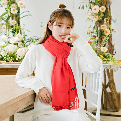 2pc Luxe Soft Imitation Cashmere Scarf - Warm Solid Tone Shawl with Elegant Fringe(Navy blue)