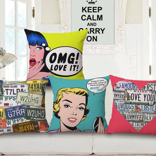 Pop Art Graphic Throw Pillow - Vintage Style Cushion for Home Decor(Blue-green)