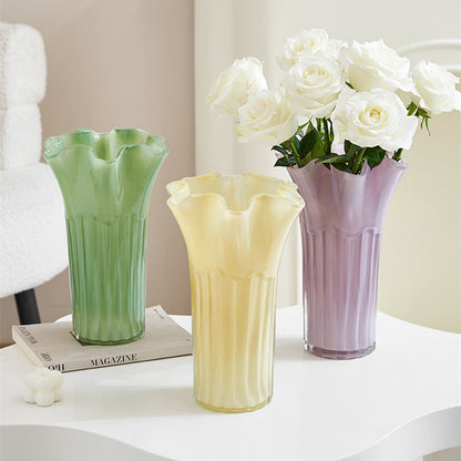 Nordic-Style Glass Vase - Elegant Fluted Flower Vase for Home Decor(Pink)