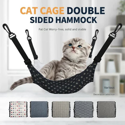 Cat Cage Hammock - Adjustable Double-Sided Pet Swing Bed with Hooks(Gray star)
