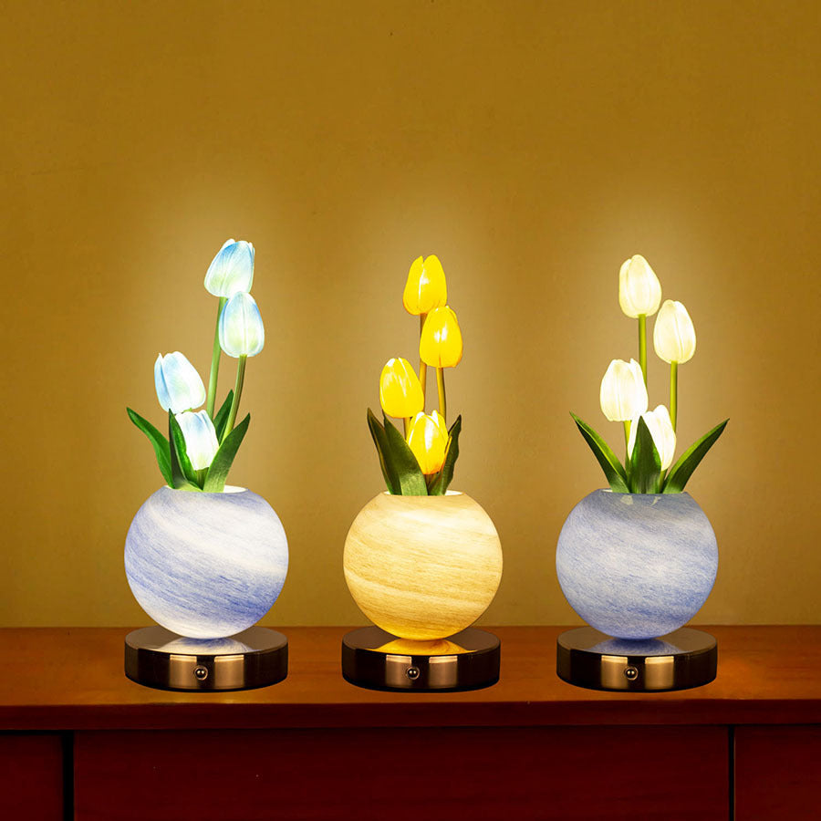 Pink Tulip Night Light - Floral Table Lamp for Bedroom Ambiance