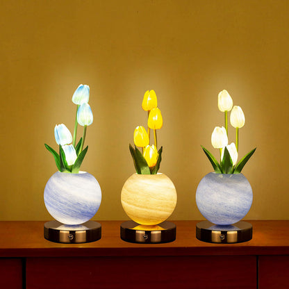 Pink Tulip Night Light - Floral Table Lamp for Bedroom Ambiance