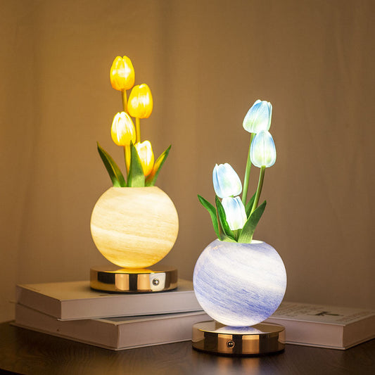 Orange Tulip Night Light - Floral Table Lamp for Bedroom Ambiance