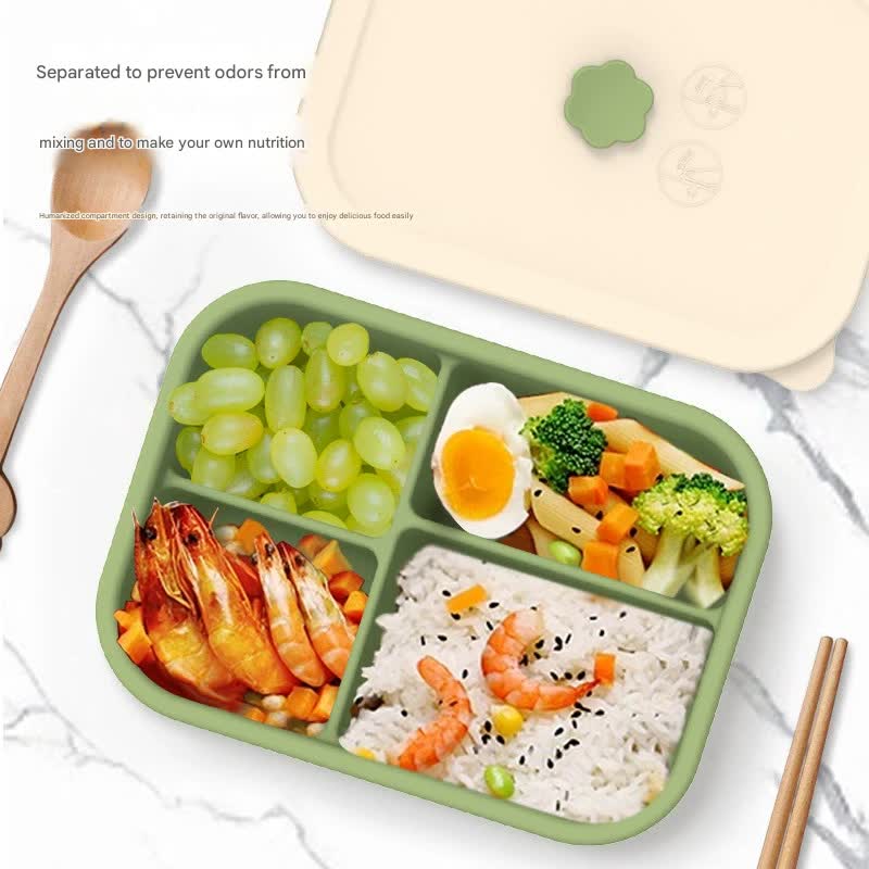 Pink Microwave-Safe Silicone Lunch Box with 4 Compartments - Airtight Bento Box for Work and Travel