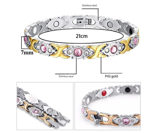 Magnetic Therapy Bracelet - Anti-Allergy Jewelry with Gemstone Design and Health Benefits(Gold)