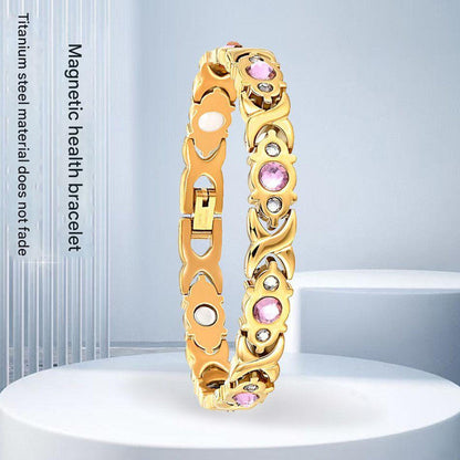 Magnetic Therapy Bracelet - Anti-Allergy Jewelry with Gemstone Design and Health Benefits(Rose Gold)