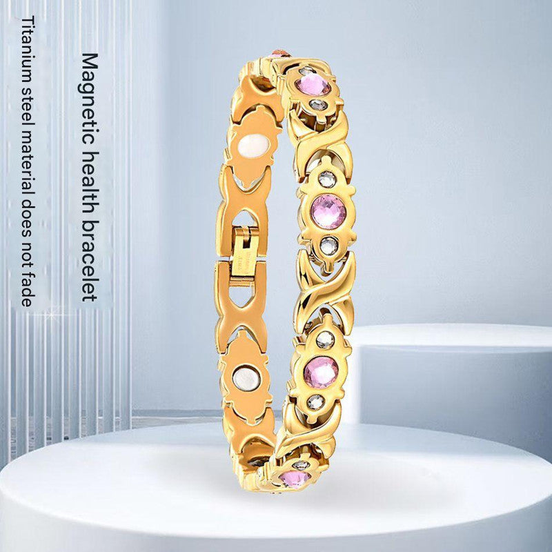 Magnetic Therapy Bracelet - Anti-Allergy Jewelry with Gemstone Design and Health Benefits(Silver Gold)
