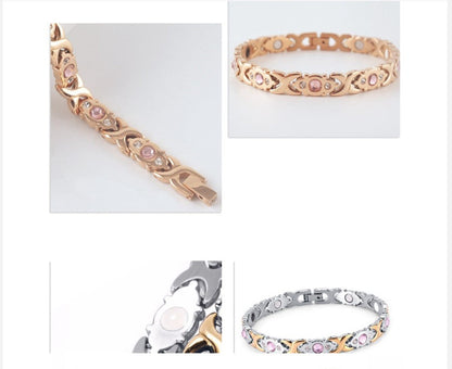 Magnetic Therapy Bracelet - Anti-Allergy Jewelry with Gemstone Design and Health Benefits(Silver Gold)
