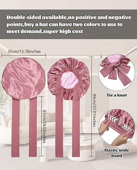 Luxury Double-Sided Satin Bonnet with Elastic Band(Black + black lining)