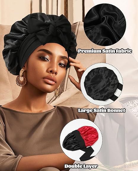 Luxury Double-Sided Satin Bonnet with Elastic Band(Khaki + beige lining)