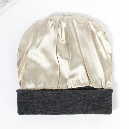 Premium Warm Beanie with Silk Satin Lining(Rose red)