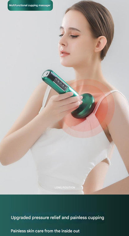 Rechargeable 6-Level Electric Cupping & Gua Sha Massager with LED Display & Magnetic Therapy Head(white)