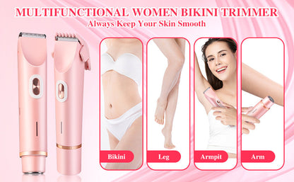 2-in-1 Ladies Electric Shaver & Trimmer - IPX7 Waterproof, USB-C Rechargeable, Dual Head Design(pink)