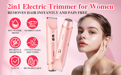 2-in-1 Ladies Electric Shaver & Trimmer - IPX7 Waterproof, USB-C Rechargeable, Dual Head Design(Purple)